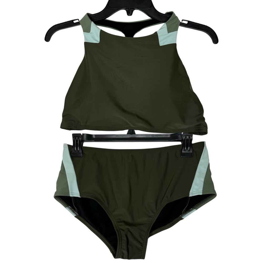 Swimsuits for All Women 2 PC Swim Set Green Athletic Bikini Top 8, Bottom 6 NEW